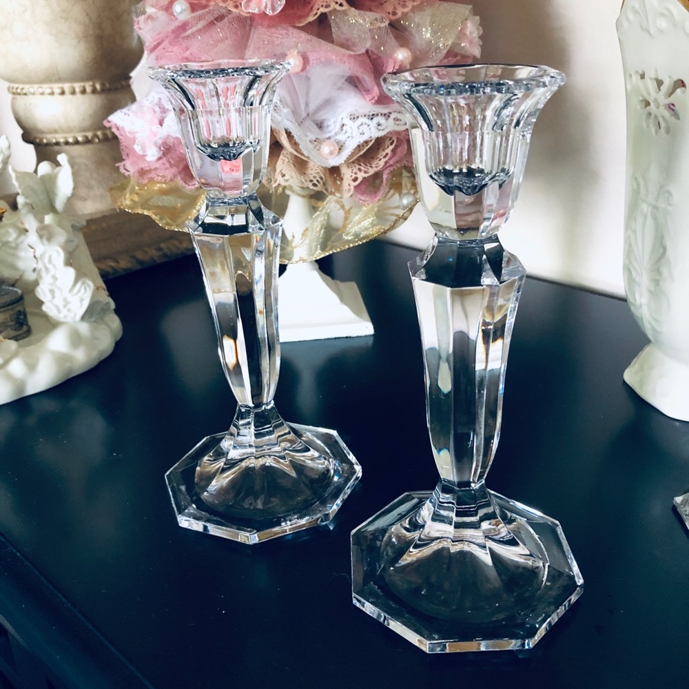 VINTAGE Set of 2 Crystal 8” Candlesticks